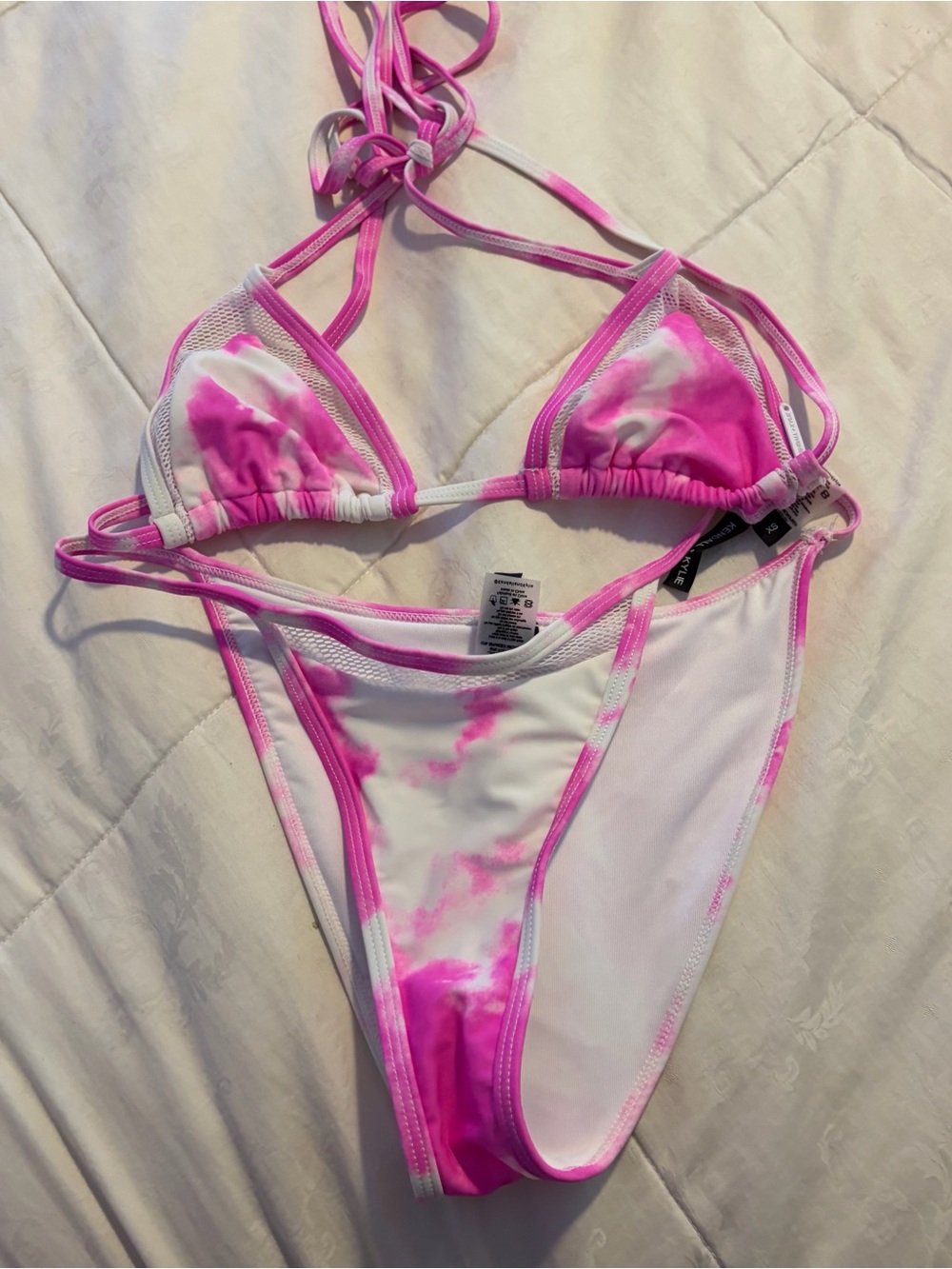 Pink and White Tie-Dye Triangle Bikini Set 
kendall and kylie